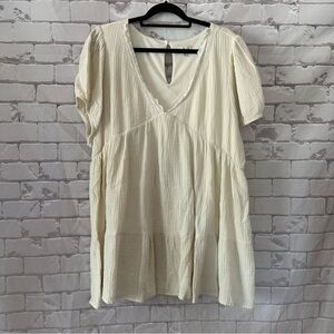 True Craft Cream Textured V-Neck Tunic